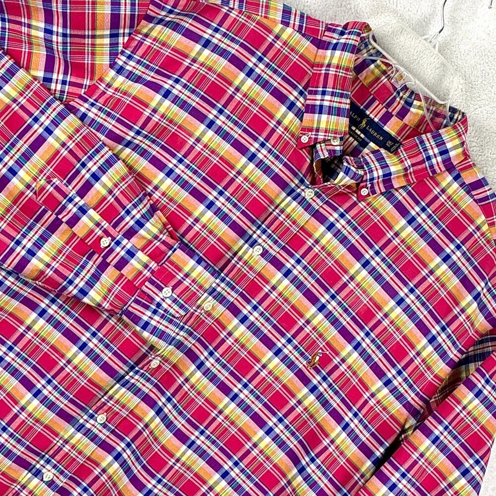 Ralph Lauren Shirt Men 2XLT Multicolor Plaid Natural Pony Preppy Heritage